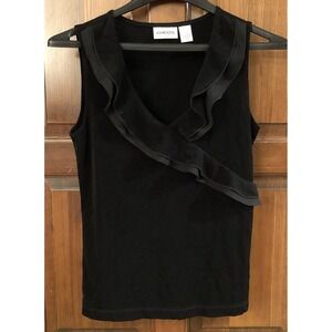 Womens 0 Chico's Travelers Black Ruffle Trim Neckline Sleeveless Tank‎ Top Shirt